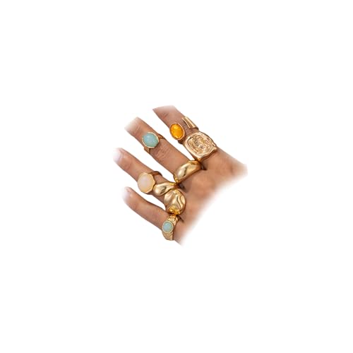 Chunky Rings for Women Stackable Vintage Adjustable Rings for Women Gold Statement Stone Ring Set Non Tarnish Vintage Jewelry - style: Gold 1