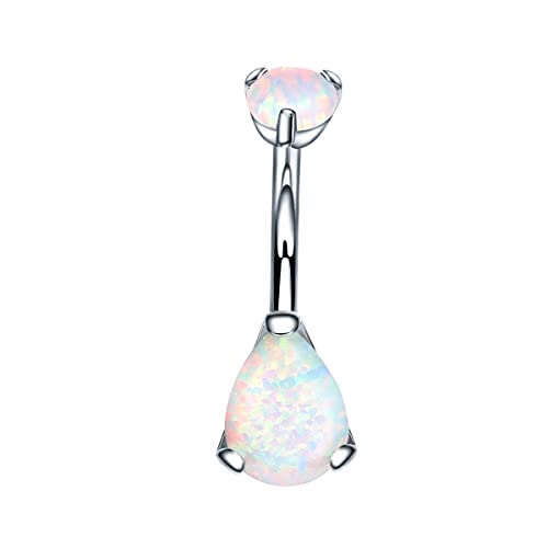 VOJO G23 Titanium Belly Button Rings Cubic Zircon Opal Hypoallergenic Threaded 14G Diamond Navel Body Piercing Jewelry Birthstone for Women - color: Teardrop White Opal