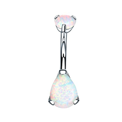 VOJO G23 Titanium Belly Button Rings Cubic Zircon Opal Hypoallergenic Threaded 14G Diamond Navel Body Piercing Jewelry Birthstone for Women - color: Teardrop White Opal