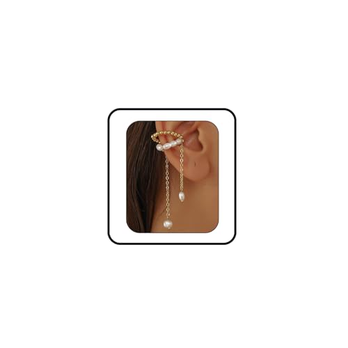 14K Gold Plated Ear Cuff Earring for Women Non Piercing, Dainty Pearl Tassels Beads Ear Cuff Minimalist Cuff Earrings Jewelry Gift - style: Pearl Tassel Chain1