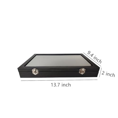 Wooden Jewelry Organizer Tray Box with Clear Lid, Travel Rectangle Organization Storage Box with Metal Clasp, Velvet Blank Jewelry Display Case for Necklaces Bracelets Rings Accessories (Black)