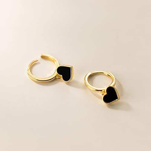 SLUYNZ Solid 925 Sterling Silver Black Heart Hoop Earrings for Women Teens Love Heart Hoop Earrings Huggie - color: B-18K Gold Plated