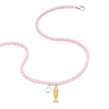 Fish Shell Necklace for Women, Beaded Necklaces Boho Statement Necklace, Pearl Necklaces Summer Beach Vacation Dress & Costume Jewelry - color: Pink- fish
