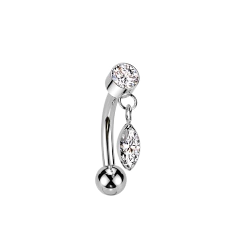 Pierced Owl 16GA ASTM F-136 Implant Grade Titanium Threadless Push-In Dangling CZ Crystal Marquise Eyebrow Curved Barbell - style: Silver Tone