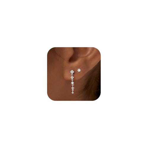 NIXMAX Gold/Silver CZ Dangle Hoop Earrings Set for Women Drop Earrings | 14K Gold Silver Plated，Cartilage Earrings Stack Set for Multiple Piercing,Huggie Earrings,Hypoallergenic,Jewelry Gifts - style: SL-cz tassel set-2 Pairs