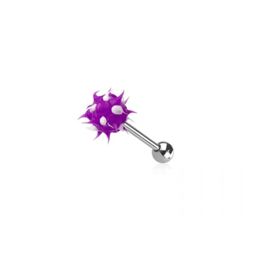 Pierced Owl 14GA 316L Stainless Steel Soft Silicone Spike Ball Tongue Barbell - style: Purple/White
