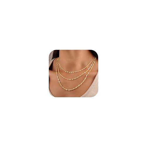Turandoss Gold Layered Necklaces for Women Dainty 14K Gold Plated Chain Set | Stack Cuban Link Chain Necklace Personalized Lip Satellite Flat Curb Link Necklaces for Women Trendy Set - color: Lip Chain