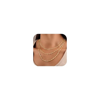Turandoss Gold Layered Necklaces for Women Dainty 14K Gold Plated Chain Set | Stack Cuban Link Chain Necklace Personalized Lip Satellite Flat Curb Link Necklaces for Women Trendy Set - color: Lip Chain