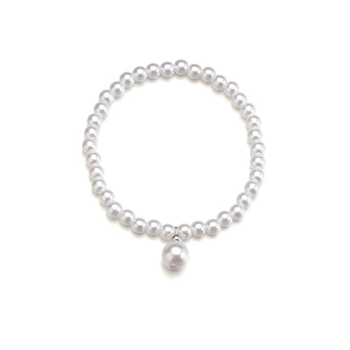 MXUHUI Boho White Beads Pearl Dangle Anklet Beaded Pearl Bracelet Foot Chain Stretch Anklet Summer Beach Jewelry for Women - color: Pearl