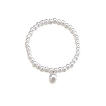 MXUHUI Boho White Beads Pearl Dangle Anklet Beaded Pearl Bracelet Foot Chain Stretch Anklet Summer Beach Jewelry for Women - color: Pearl