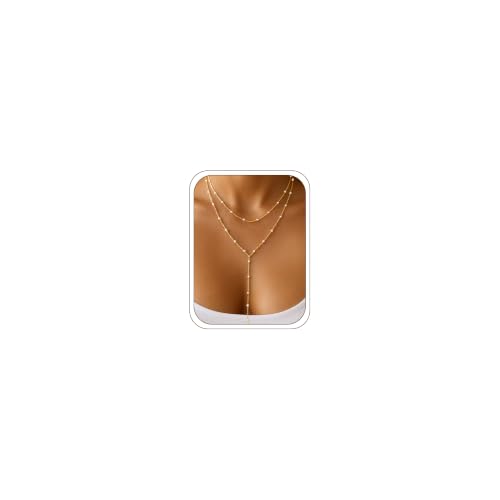 HAXIYA Gold Pearl Y-Shaped Necklace for Women Layered Lariat Long Pendant | 14K Gold Plated/Sterling Silver Dainty Drop Chain Layered Pearl/Beaded Necklaces Simple Gold Jewelry for Women - color: Pearl - Gold