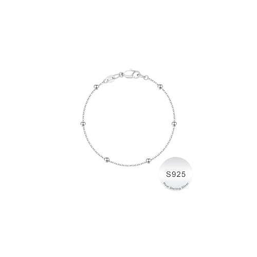 IEFWELL S925 Sterling Silver Bracelet for Women - 14K-Real-Gold-Plated Satellite Bead Chain Bracelet, 6.5/7/7.5/8/8.5/9 Inches Sterling Silver Chain Bracelets Jewelry Gifts for Women - color: S925 Sterling Silver, size: Length 8 Inches
