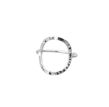 Skinny Open Circle Ring For Women 925 Sterling Silver Hammered Design Geometric Ring Eternity karma Statement Ring For Birthday By DyeandDesign - color: Sterling Silver