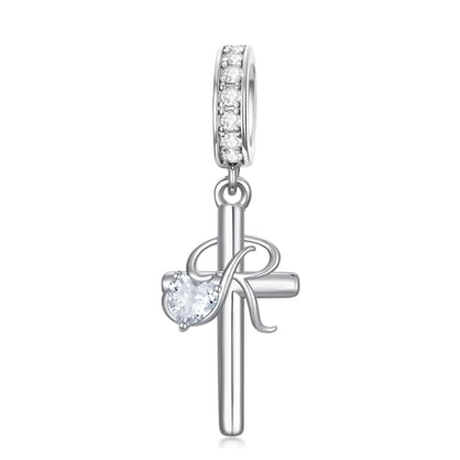 PROESS Initial Cross Charm 925 Sterling Silver Letter A B C Pendant Dangle Charm Beads for Bracelet Initial Cross Jewelry Gifts for Women - style: 18-R