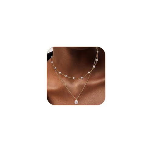 Dainty Pearl Necklace for Women Gold Plated Bridal Wedding Jewelry Trendy Cute Lariat Pearl Pendant Drop Charm Choker Stackable Necklace Gift for Women Mom Sister Daughter - color: J.2pcs