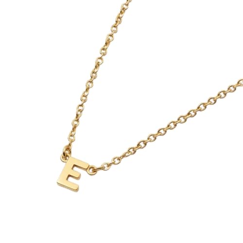 OAK & LUNA Inez Initial Necklace - Gold Plated & Sterling Silver — A-Z Letter Pendant on 15″ + 2″ Adjustable Cable Chain - color: 18K Gold Plated Silver, style: Letter E