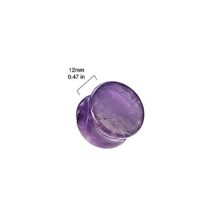 Pierced Owl Amethyst Stone Double Flared Plugs, Sold as a Pair - style: 8mm (0GA)