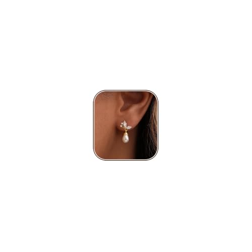 Pearl Earrings for Women:Gold Wedding Dangle Drop Earring Pearl Jewelry | 14K Gold Plated Pearl Drop Earrings for Women,Dainty Wedding Bride Earring Studs,Gold Dangle Drop Earring,Waterproof Jewelry - size: 1 pcs-16