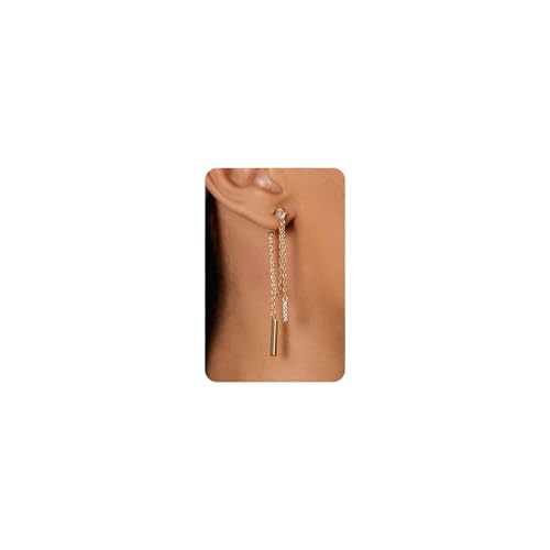 Dangle Earrings for Women - 14K Gold/White Gold/Rose Gold Plated Butterfly Heart Star Hoop Chain Long Tassel Cubic Zirconia CZ Dangle Earrings - color: Chain front and back
