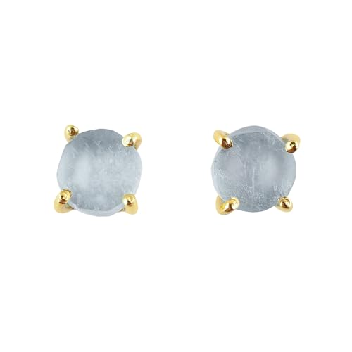 Raw Gold Stud Earrings For Women Natural Gemstone Dainty Pair 14K Gold Plated Flat Back Earrings, Prong Setting Handmade Hypoallergenic Minimalist Jewelry Gifts For Mom, Birthstone Energy Crystals