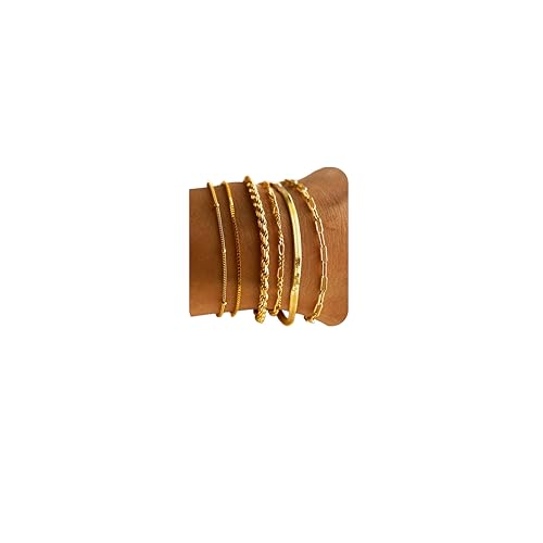 NECOCY Gold Bracelets Sets for Women Waterproof | Non Tarnish Gold Plated Cuban Paperclip Link Chain Stackable，Trendy Jewelry Accessories Gifts for Women - style: 6Pcs BRACELET SET-01