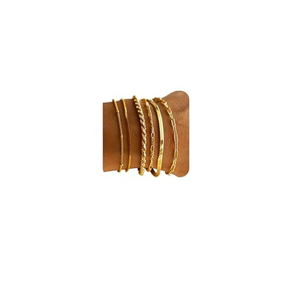 NECOCY Gold Bracelets Sets for Women Waterproof | Non Tarnish Gold Plated Cuban Paperclip Link Chain Stackable，Trendy Jewelry Accessories Gifts for Women - style: 6Pcs BRACELET SET-01