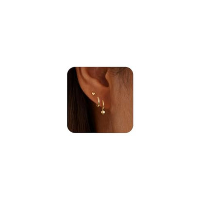 Gold Plated Earrings for Women, 14k Gold Plated Earring Stack Hypoallergenic Pearl Drop Earring Dainty Earrings for Women Trendy Cute Small Huggie Hoop Earring Fashion Womens Jewelry - color: SET24