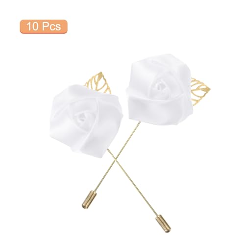 MECCANIXITY Groom Boutonnieres Rose Boutonnieres Pins for Wedding - color: White