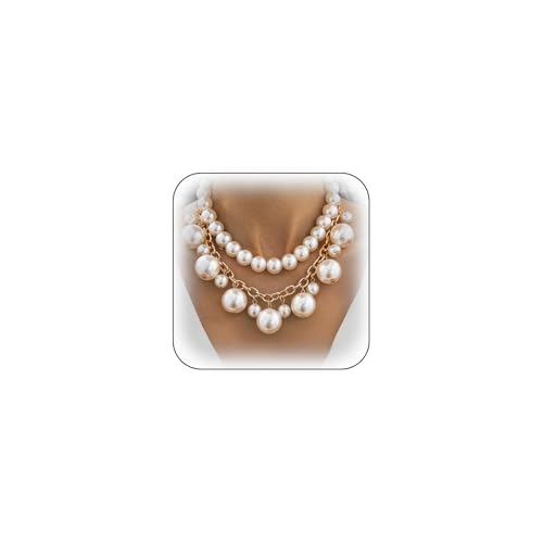 Chunky Gold Layered Big Pearl Beaded Statement Necklaces for Women | Large White Faux Pearls Beads Stack Choker Necklace Trendy Wedding Bridal Prom Statement Jewelry Formal Cluster Bib Necklace