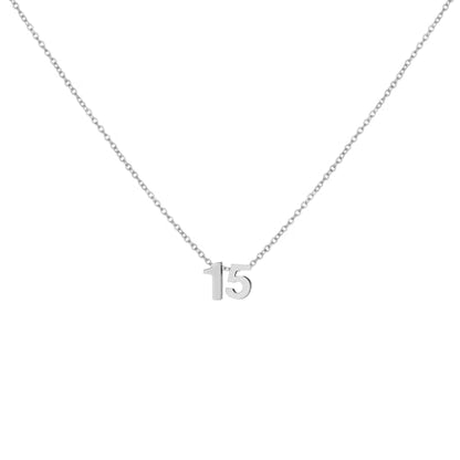 Number Necklace for Women Dainty 18K Gold Plated Pendant Necklace Charm Birth Month Personalized Jewelry Birthday Gift - color: SILVER, style: Number 15