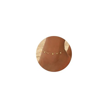 18K Gold Plated Ankle Bracelets for Women Stainless Steel Anklet with Star Cross Disc Coin Teardrop Charms Waterproof Thin Chain Ankle Jewelry Gift for Her - style: Rhombus-Gold