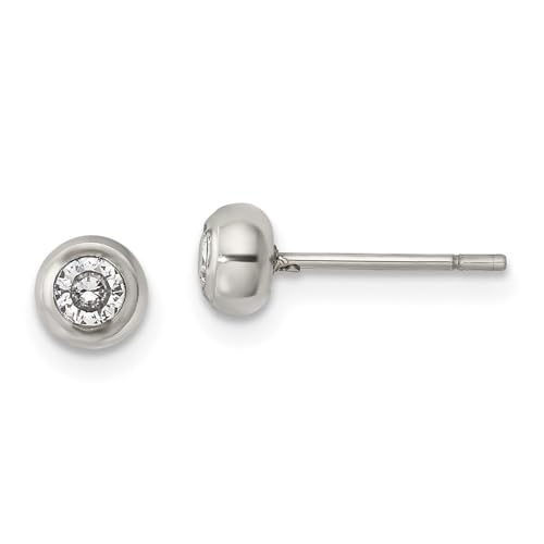 Diamond2Deal Stainless Steel Polished 3mm Bezel Cubic Zirconia Stud Earrings Len-0.2 In, Wid-0.2 In