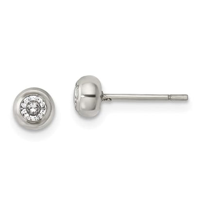 Diamond2Deal Stainless Steel Polished 3mm Bezel Cubic Zirconia Stud Earrings Len-0.2 In, Wid-0.2 In