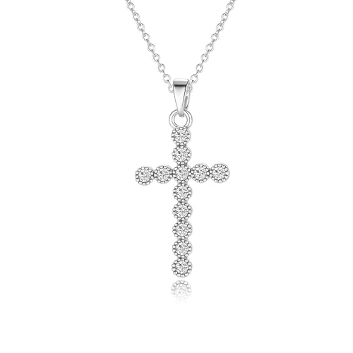 Cross Necklace for Women, 14K Gold Plated Cubic Zirconia Cross Pendant Necklace, Trendy Christian Jewelry Gifts for Baptism First Communion Christmas - color: Style E - Silver