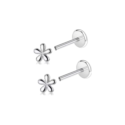 16G Cute Daisy Flower Cartilage Tragus Earring for Women Men Titanium Silver Dainty Minimalist Tiny Small Stud Threadless Push In Helix Conch Hypoallergenic Earrings Flat Back Studs Ear Piercing Jewelry - size: 10mm