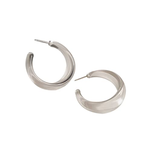 Colorful C shape Hoop Earrings for Women Resin Acrylic Y2k Multicolor Chunky Big Lightweight Jewelry - color: Transparent