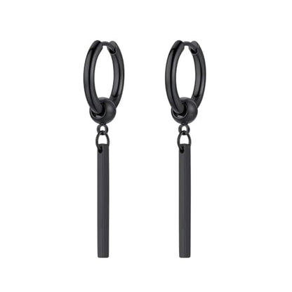 PROSTEEL Stainless Steel Huggie Hoop Earrings for Mens Gold/Black/Silver | Skull/Infinity Pattern, Spike/Cuban Links 4 Design Options Hypoallergenic Lightweight Earring Hip Hop Punk Gothic Jewelry - style: 08-Straight Dangle-Black