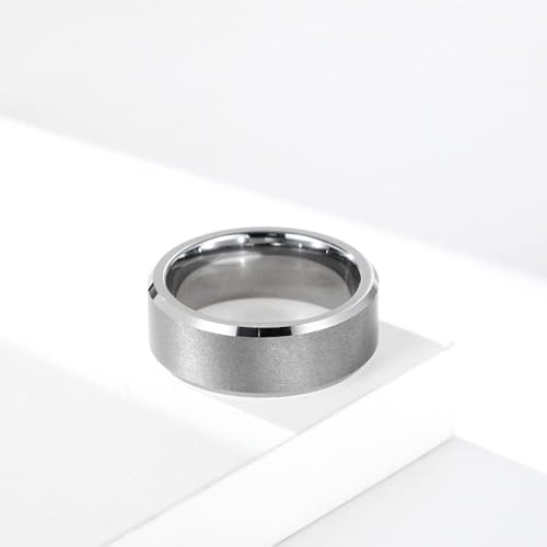 Stainless Steel Wedding Band Ring For Men Women | Sandblasted matte finish, 4mm/6mm/8mm widths, steel/black/gold-tone colors, everyday wear, wedding - color: Matte-8mm-Silver