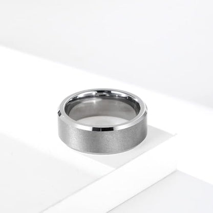 Stainless Steel Wedding Band Ring For Men Women | Sandblasted matte finish, 4mm/6mm/8mm widths, steel/black/gold-tone colors, everyday wear, wedding - color: Matte-8mm-Silver