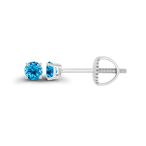 14K Gold Plated 925 Sterling Silver Hypoallergenic 3mm Round Genuine Birthstone Solitaire Screwback Stud Earrings - color: Blue Topaz-Swiss Blue Topaz