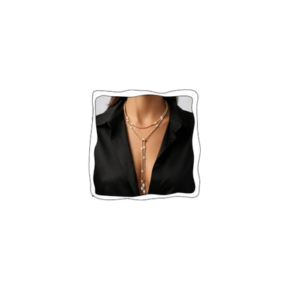 Long Pearl Necklaces for Women Layer Lariat Tie Necklace Adjustable Long Beaded Y Drop Choker Necklacess Bohemian Beach Wedding Party Jewelry Gifts - color: C-Gold