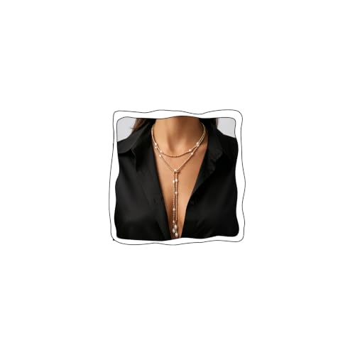 Long Pearl Necklaces for Women Layer Lariat Tie Necklace Adjustable Long Beaded Y Drop Choker Necklacess Bohemian Beach Wedding Party Jewelry Gifts - color: C-Gold