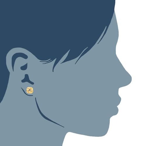 14k Yellow Gold Shiny And Textured Double Row Love Knot Stud Earrings, 10mm