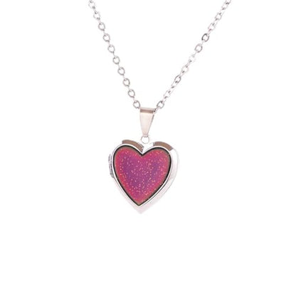 Temperature Sensing Color Changing Pendant Necklace Love Heart Butterfly Turtle Dolphin Moon Star Mood Necklace for Girl Women Gift - color: Love Heart Locket