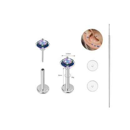 BelezaDosas G23 Titanium Labret Studs 16G Threadless Push-in Press Fit Lip Cluster Tragus Helix Lobe Conch Rook Medusa Cartilage Monroe Earring Push Back Piercing Jewelry - color: 18g6mm2.0 po vm