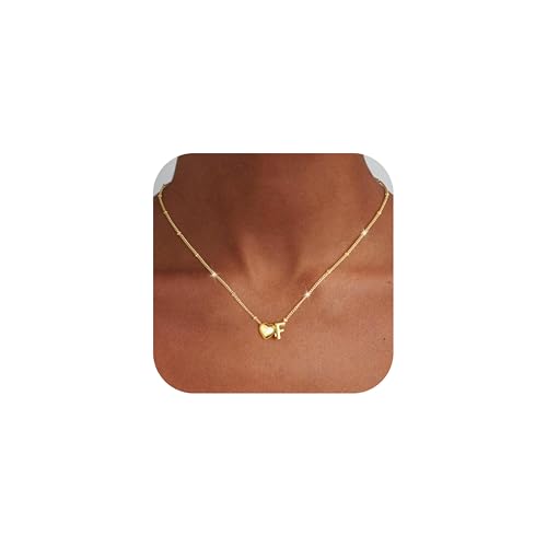 Ursteel Gifts for Kids Teen Girls - Dainty 14K Gold Plated Initial Heart Necklace for Women Trendy, Tiny Letter A-Z Necklaces Personalized Birthday Gifts for Teen Girls Jewelry - color: F