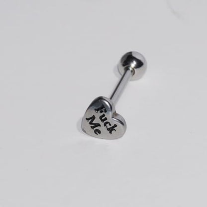 14G Stainless Steel Heart Letter Tongue Rings for Women Silver Tongue Piercing Jewelry Cartilage Conch Straight Barbell Studs Tongue & Cartilage Piercing Jewelry 16mm - style: Style3