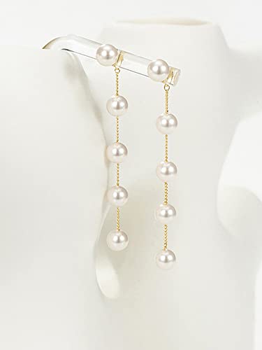 Long Pearl Earrings for Women 925 Sterling Silver Dangle Earrings | Hypoallergenic Dainty Dangle Drop Earrings, Elegant Pearl Jewelry for Bridal, Mother's Day Anniversary Birthday Jewelry Gift - color: Gold
