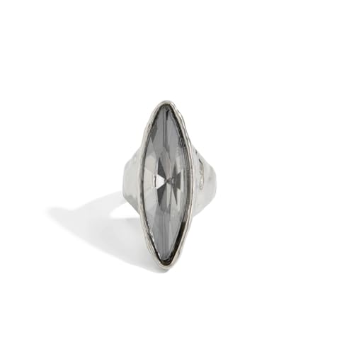 Large Marquise Gray Rhinestone Cocktail Statement Ring for Women Chunky Band Exaggerated Big Geometric Crystal Thick Knuckle Finger Rings Fashion Jewelry Bridal Prom Wedding Party Engagement