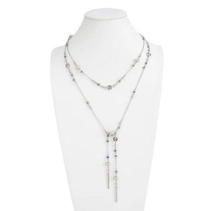 Long Layered Faux Pearl Beaded Chain Necklace for Women,Boho Y Body Chain Gold Drop Lariat Necklace Dainty Statement Fashion Jewelry Gifts - color: Silver1